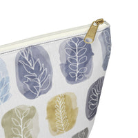 Watercolor Leaf Stamp Accessory Pouch w T-bottom in Navy